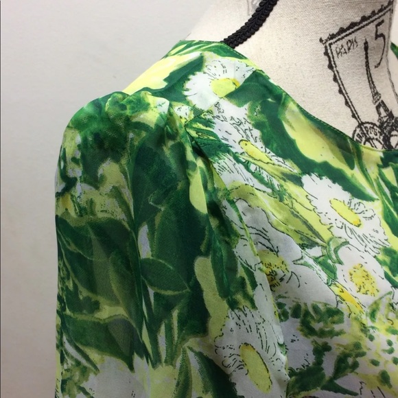 Cynthia Rowley Women Long Sleeve Blouse Chiffon Floral Print Medium Green Pink - Picture 4 of 6